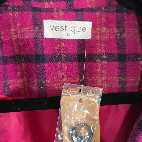 NWT Vestique As If Plaid Fuschia Pink Fall Winter Blazer Coat Jacket Size Large - Picture 6 of 11